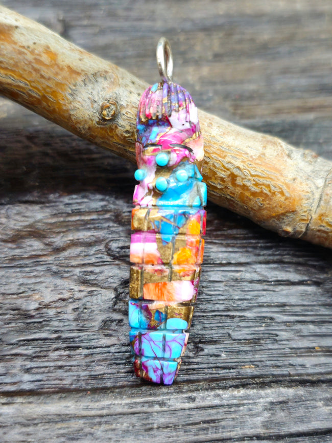 Mojave Turquoise and Spiny Oyster Composite Carved Corn Maiden Pendant