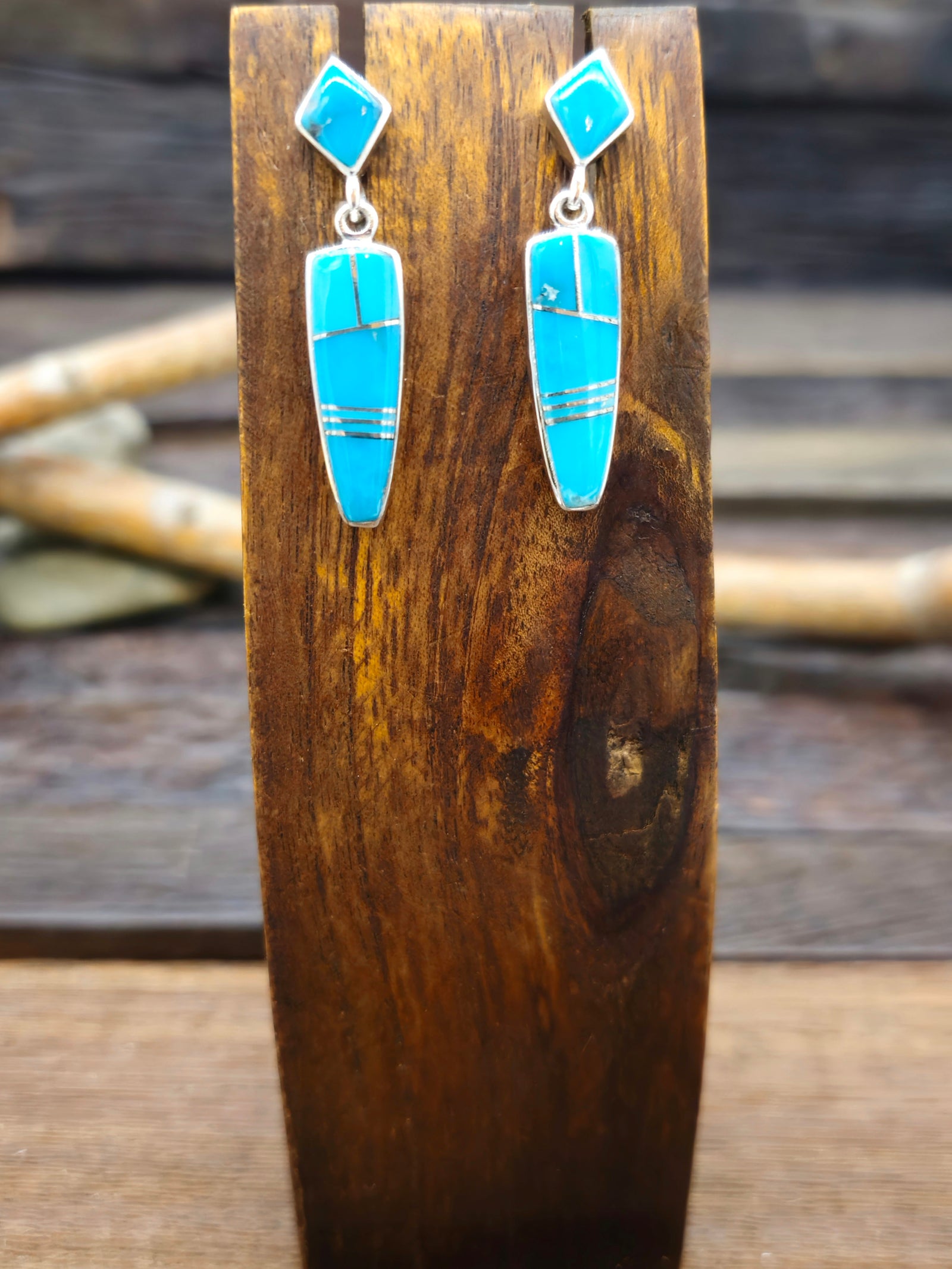 Sterling Silver Turquoise Inlay Earrings by Julius Burbank