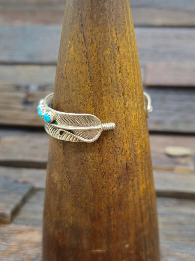 Sterling Silver Turquoise Feather Cuff by Aaron Davis - 6 1/4 in.