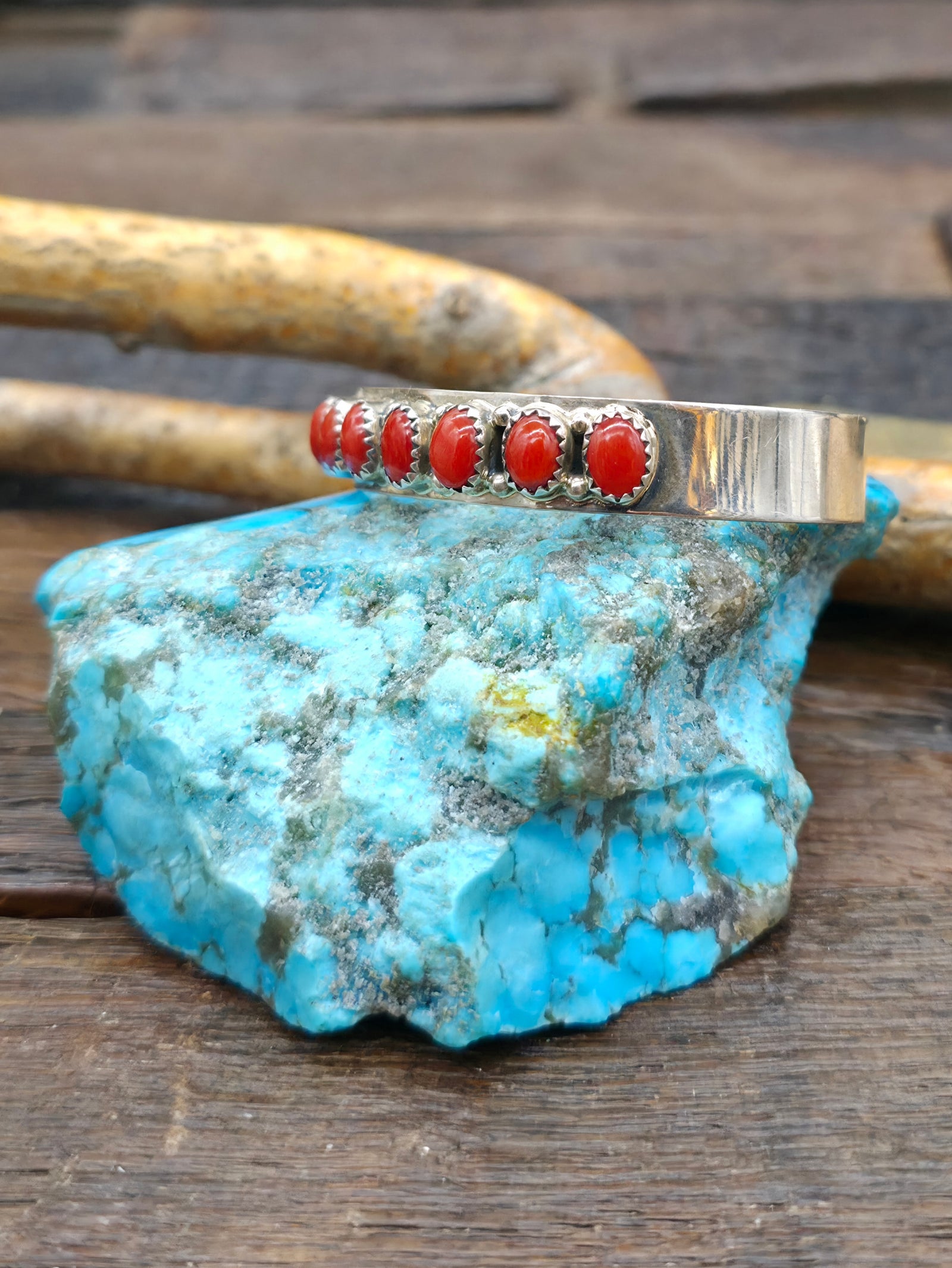 High Shine Sterling Silver Coral Row Cuff Bracelet - 6 1/4 in. with Gap