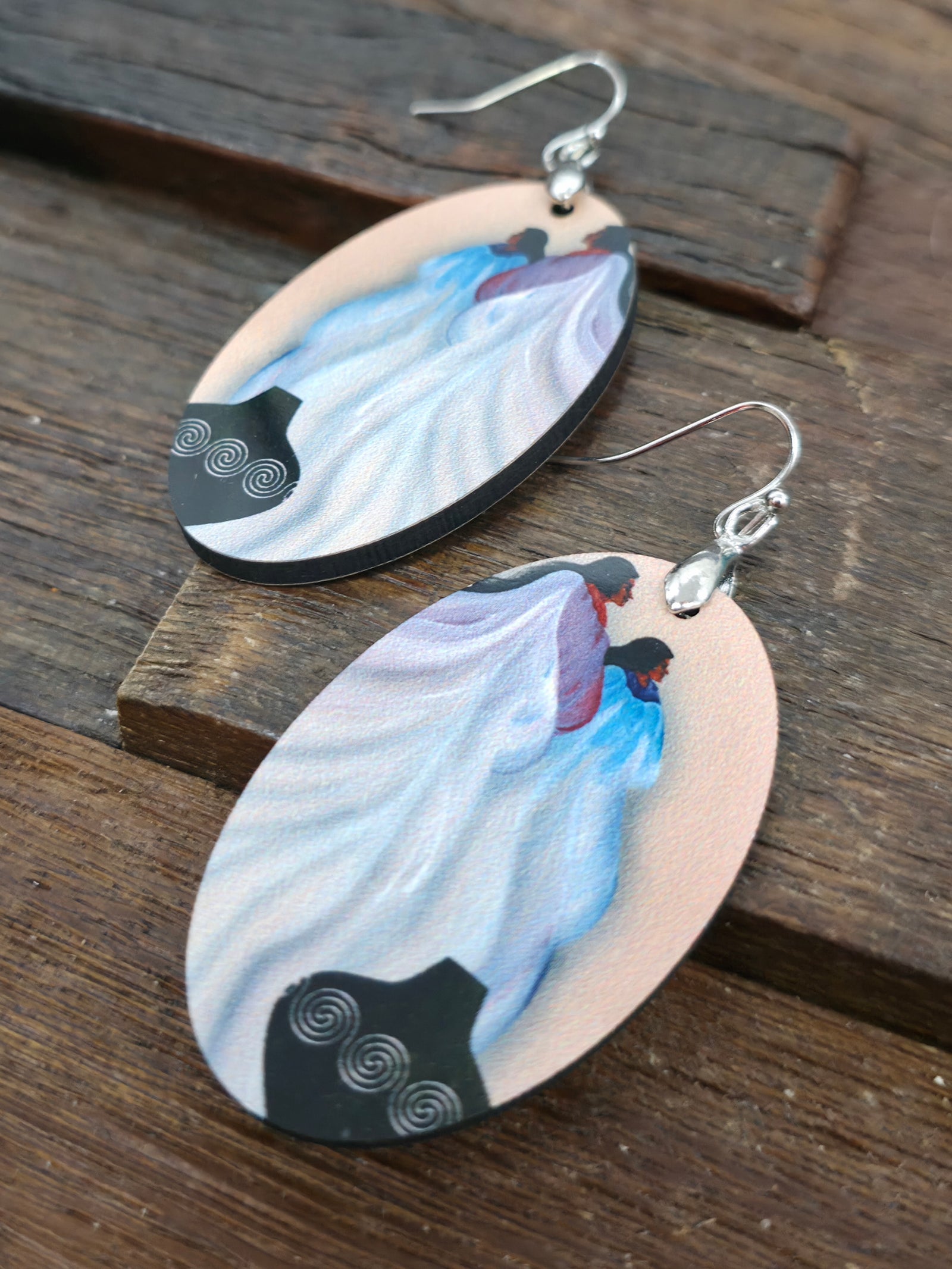 Art Earrings by Bill and Tracy Rabbit - Two Figures with Pottery