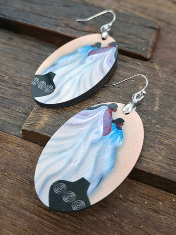 Art Earrings by Bill and Tracy Rabbit - Tree with Three Wolves