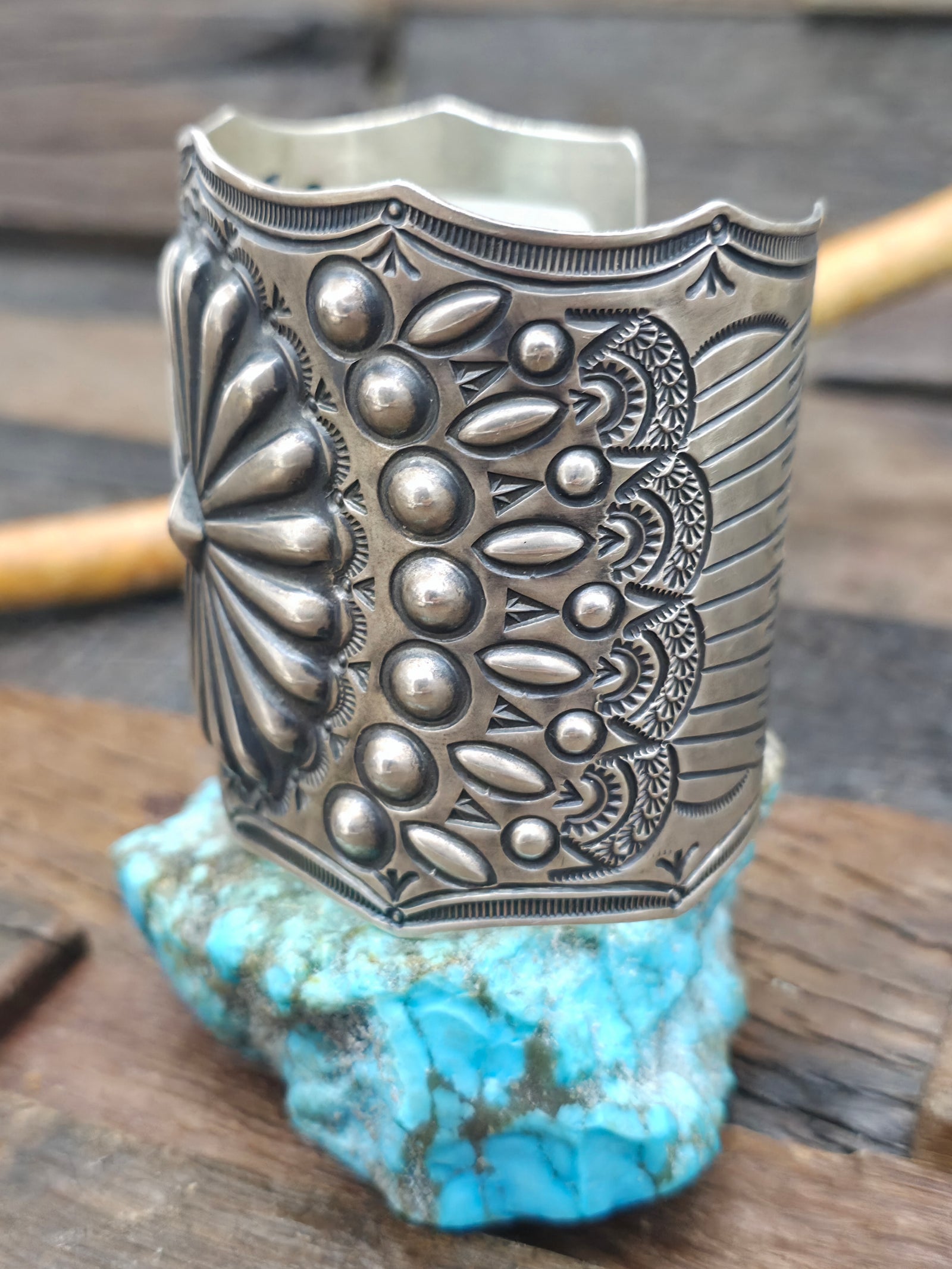 Stamped Sterling Silver Cuff by Arnold Blackgoat - 7 in. with Gap