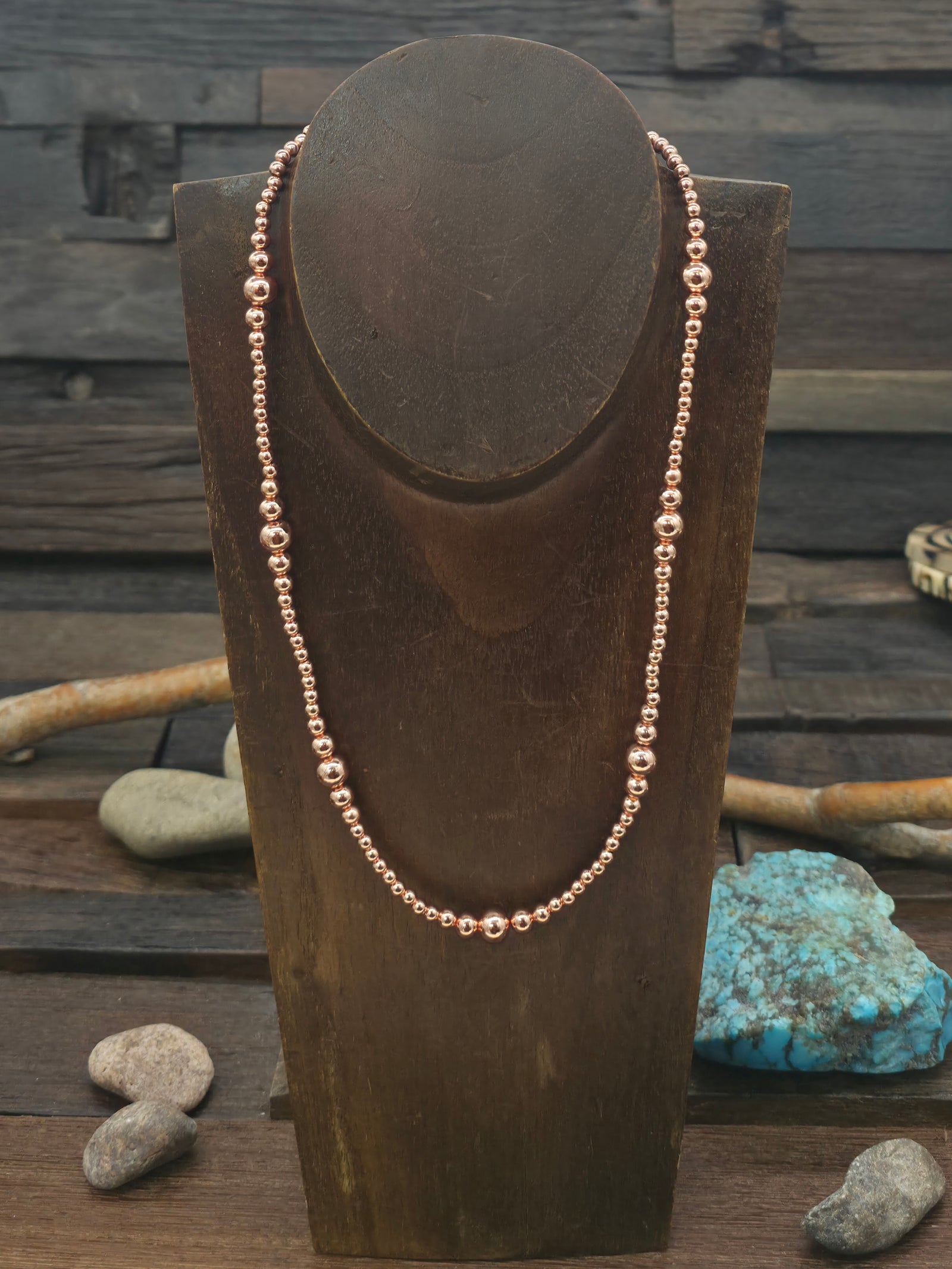 High Shine Copper Bead Necklace - Non-Native Made - 18 in.