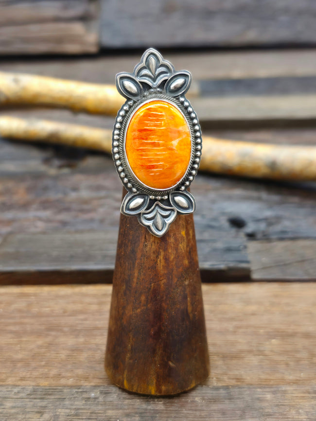 Adjustable Spiny Oyster Sterling Silver Ring
