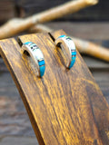 Blue Turquoise, Opal, and Onyx Sterling Silver Inlay Half Hoop Earrings