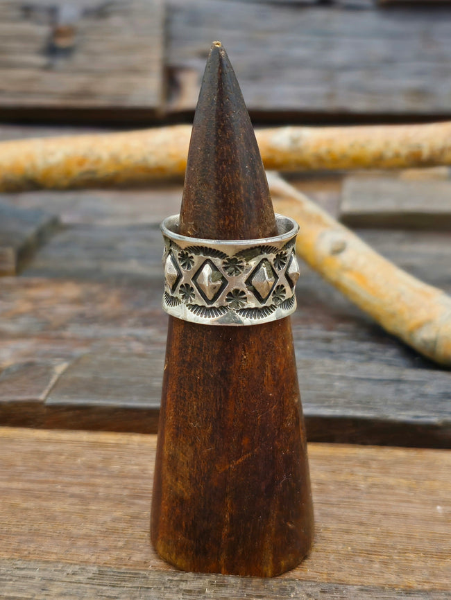 Stamped Sterling Silver Cigar Band Ring by Sunshine Reeves - Size 11
