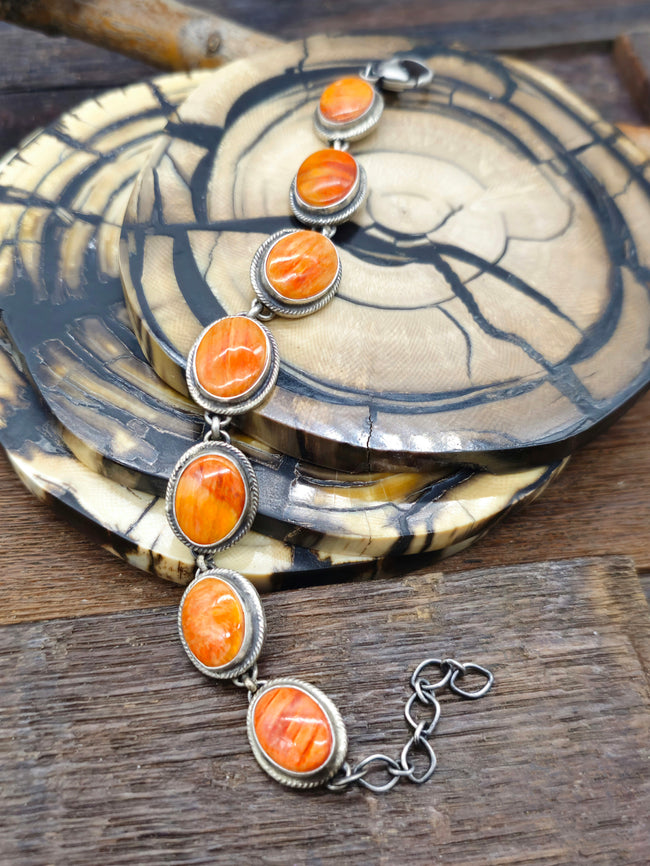 Orange Spiny Oyster Link Bracelet by Kathleen Livingston - 8 in.