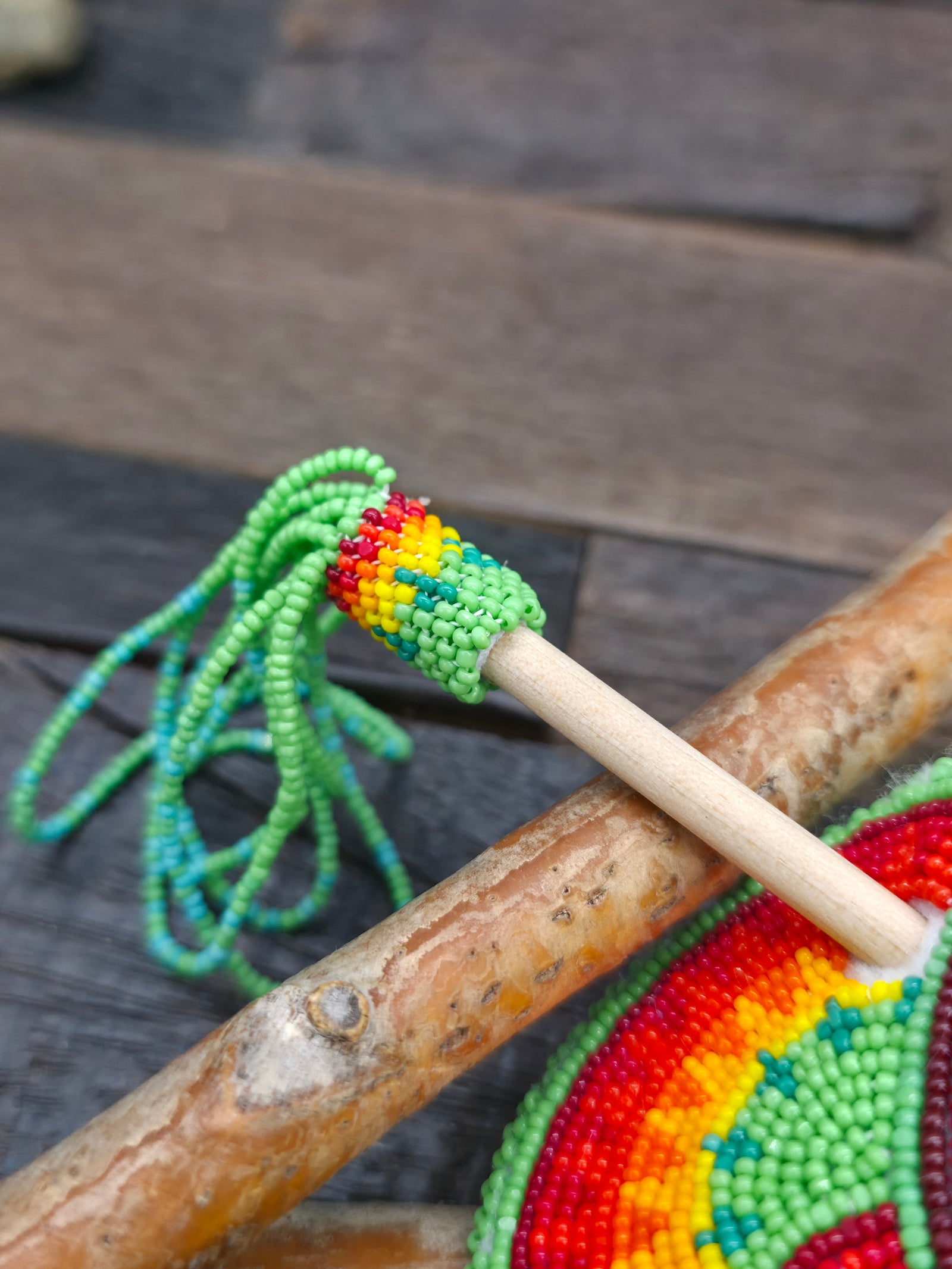 Green and Orange Bead Work Stick Barrette by Lena Siemy - 6 1/2 in. by 3 in.