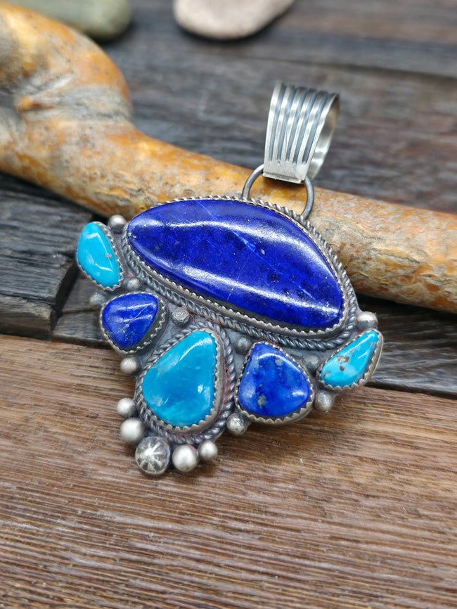 Lapis Lazuli Kingman Turquoise Sterling Silver Pendant by La Rose Ganadanegro
