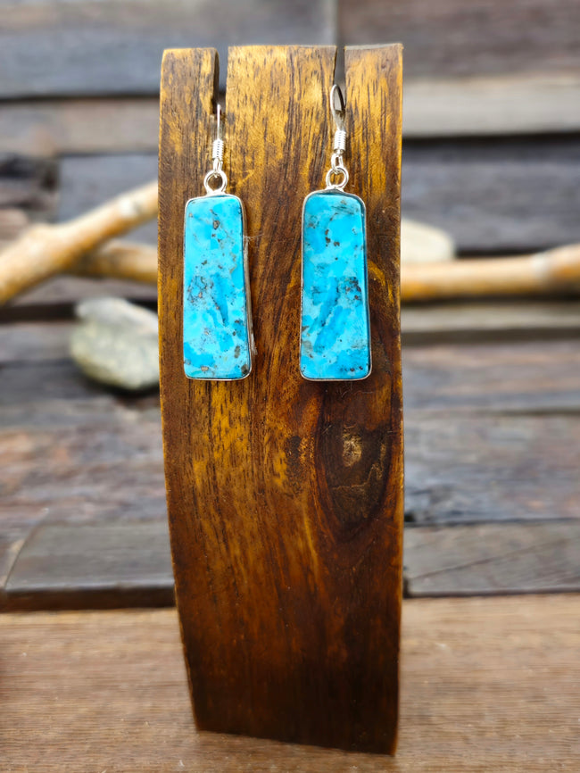 Turquoise and Sterling Silver Slab Earrings by Veronica Tortalita