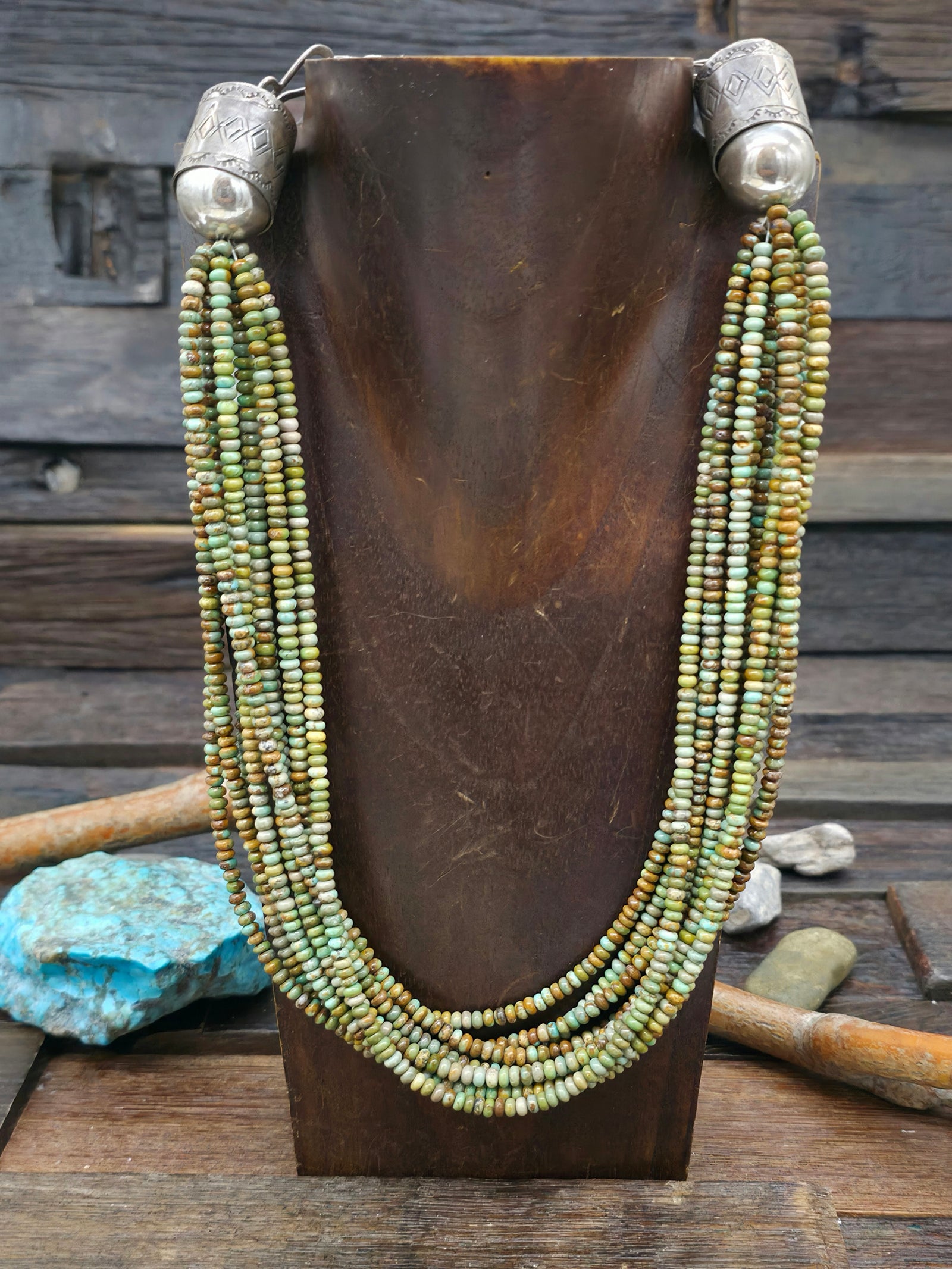 Ten Strand Green Turquoise Bead Necklace with Sterling Silver Caps - 18 in. w/4 in. Extender
