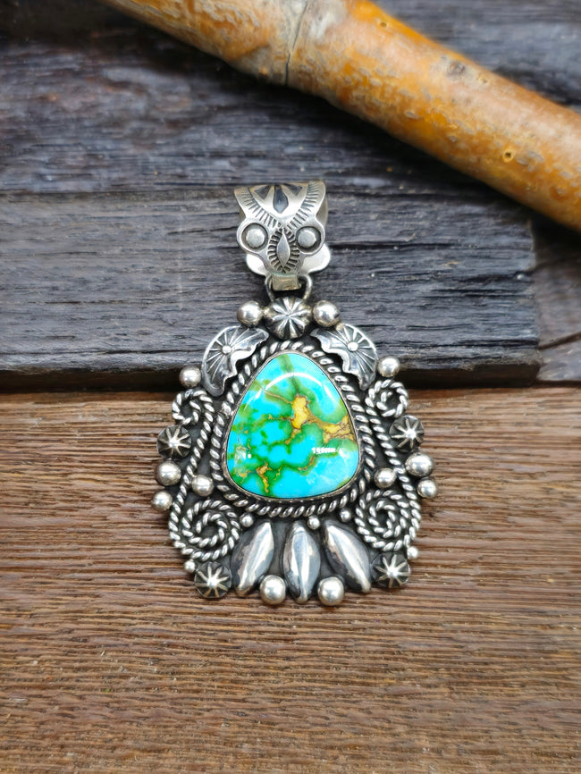Sonoran Gold Turquoise Sterling Silver Pendant by Geneva Apachito