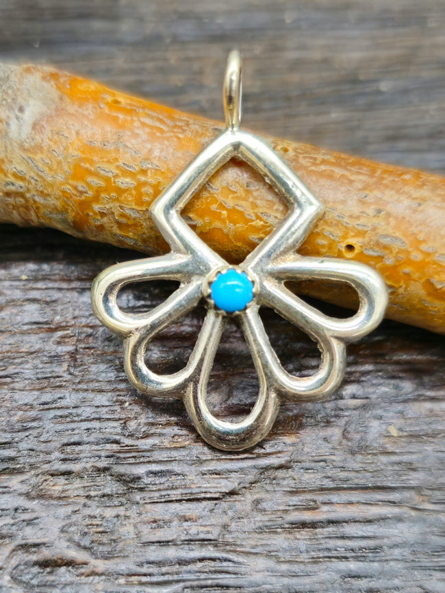 Cast Sterling Silver and Turquoise Pendant by Lorraine Chee