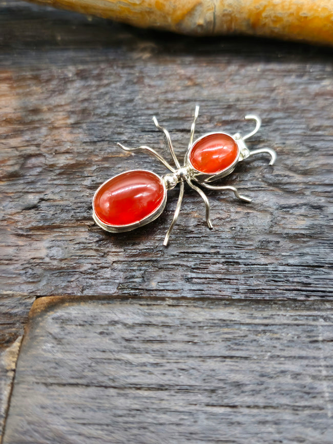 Sterling Silver and Carnelian Red Ant Pin by Lucille Platero