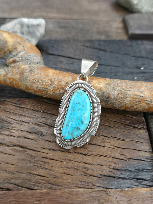 Kingman Turquoise Sterling Silver Pendant by Walter Vandever