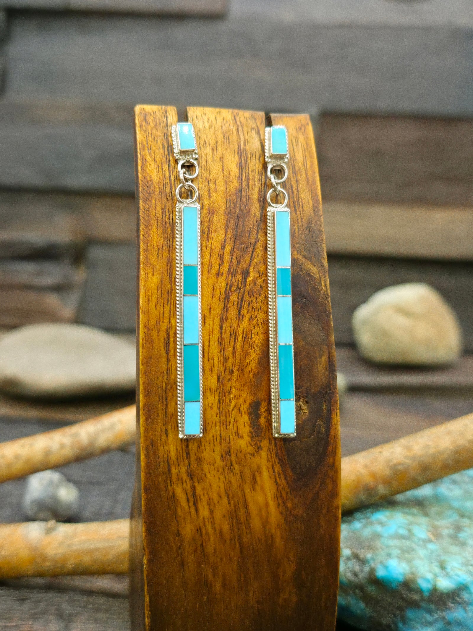 Sterling Silver Turquoise Inlay Earrings by Robert Booqua