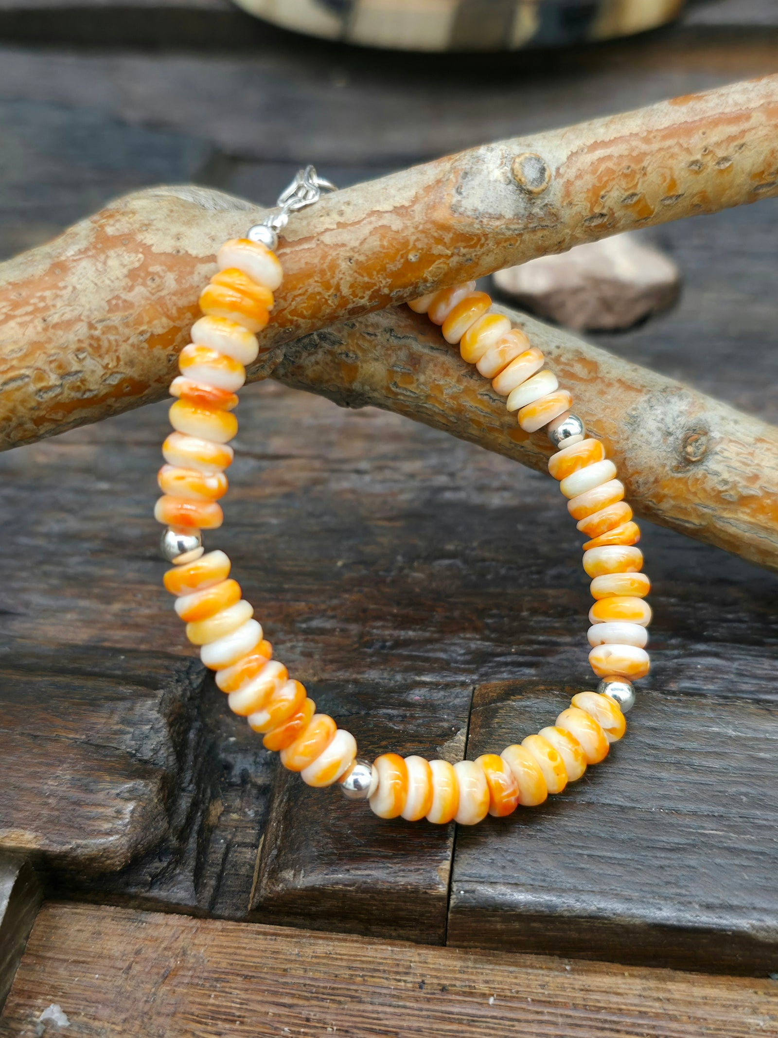 Orange Spiny Oyster Beaded Bracelet with Lobster Claw Closure - 5 1/2 in.