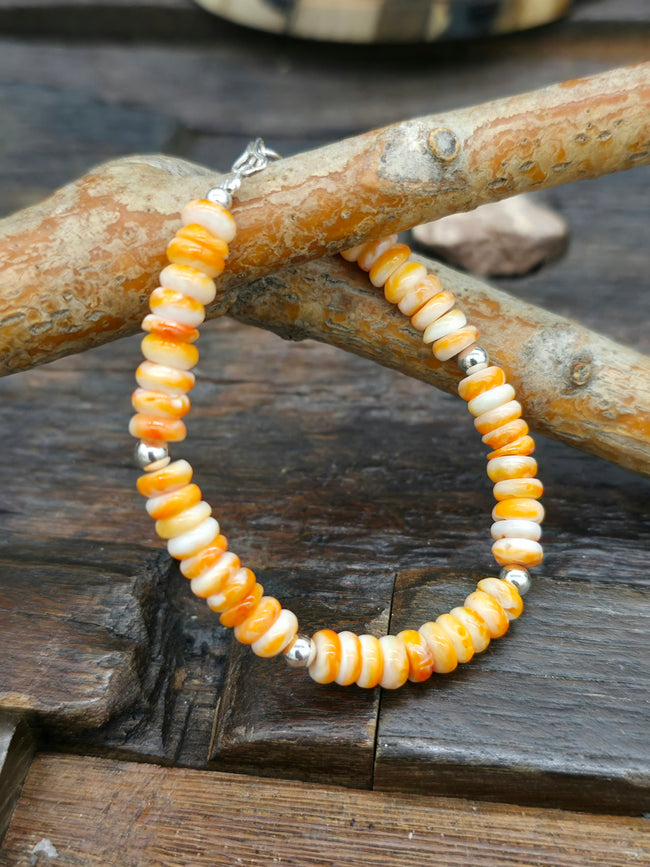 Orange Spiny Oyster Beaded Bracelet with Lobster Claw Closure - 5 1/2 in.