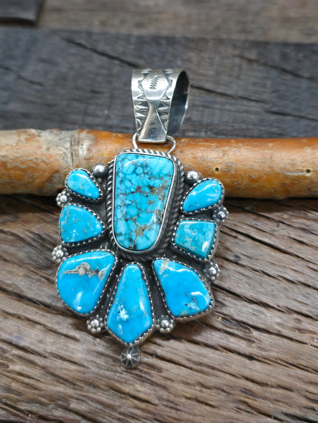 Sterling Silver Blue Gem Cluster Pendant by Rosella Paxton - 2 3/4 in. by 1 1/2 in.