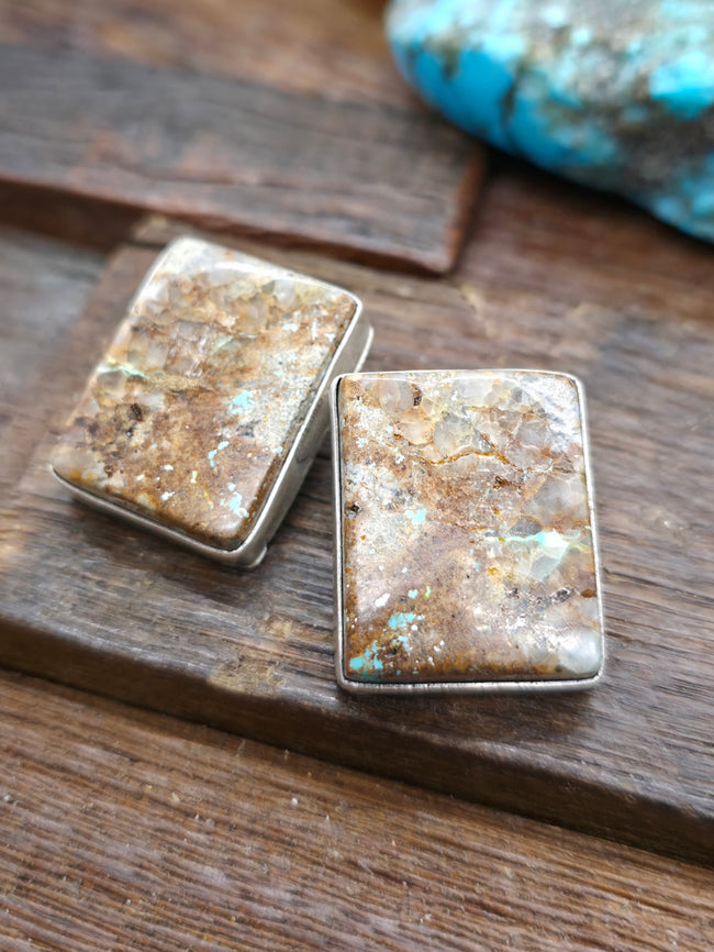 Boulder Turquoise Sterling Silver Post Earrings by LaRose Ganadanegro