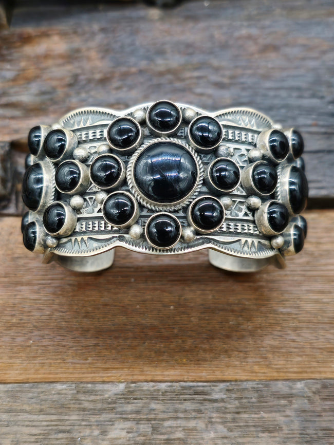 Sterling Silver Black Onyx Cluster Cuff by Donovan Cadman - 7 in.