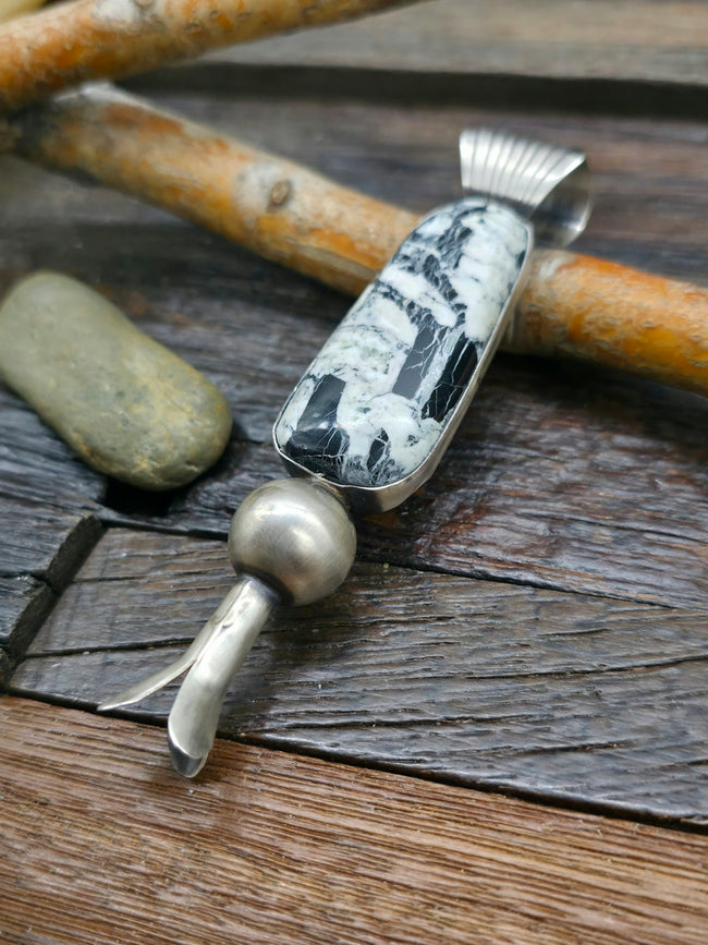 Sterling Silver White Buffalo Squash Blossom Pendant
