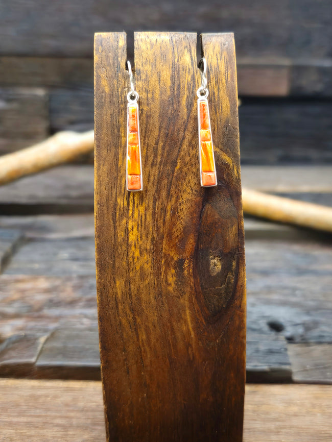 Spiny Oyster Cobblestone Inlay Sterling Silver Earrings by Rick Tolino