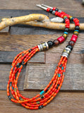 Six Strand Apple Coral, Mixed Stone and Sterling Silver Necklace by Rose Singer - 30 in.