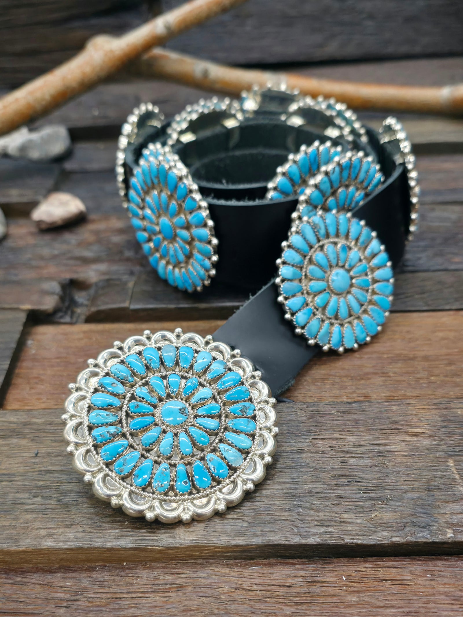 Sterling Silver Turquoise Cluster Concho Belt - 46 in.