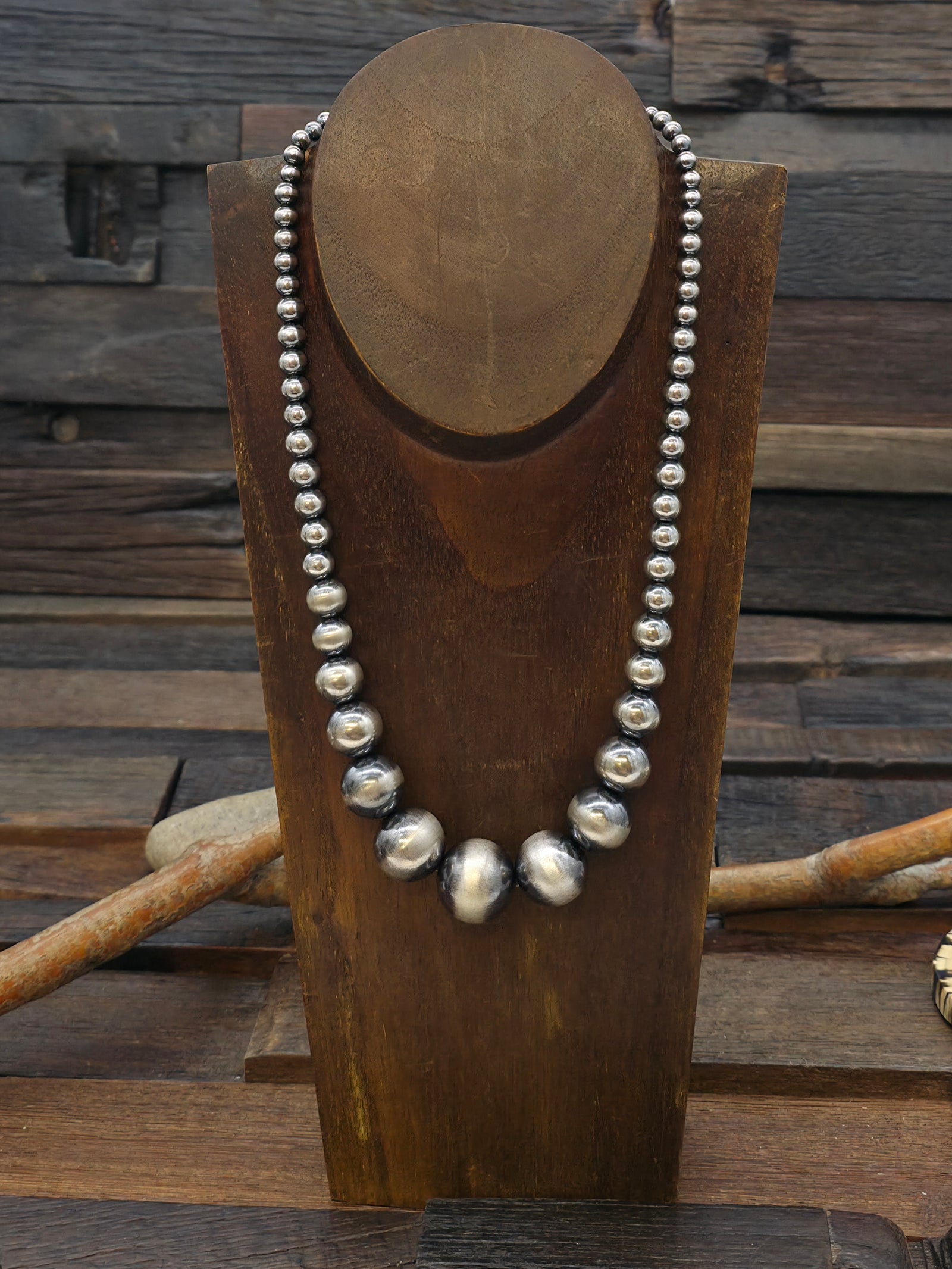 Graduated Oxidized Sterling Silver Bead Necklace - 20 in.