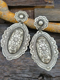 Large Sterling Silver Stamped Oval Earrings by Leander Tahe