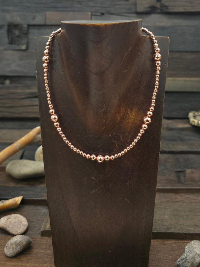High Shine Copper Bead Necklace - Non-Native Made - 16 in.