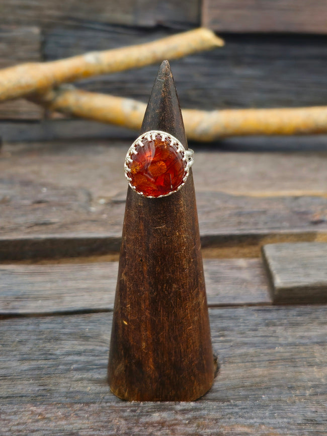 Sterling Silver Amber Ring by Jeff Lucio Size 6