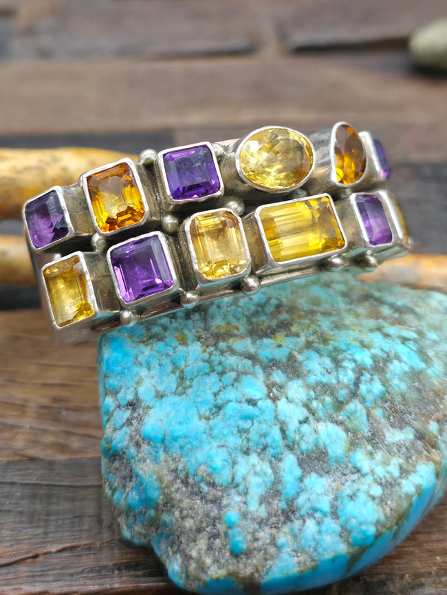 Citrine Amethyst and Sterling Silver Bracelet by Paul Livingston - 7 in. w/gap
