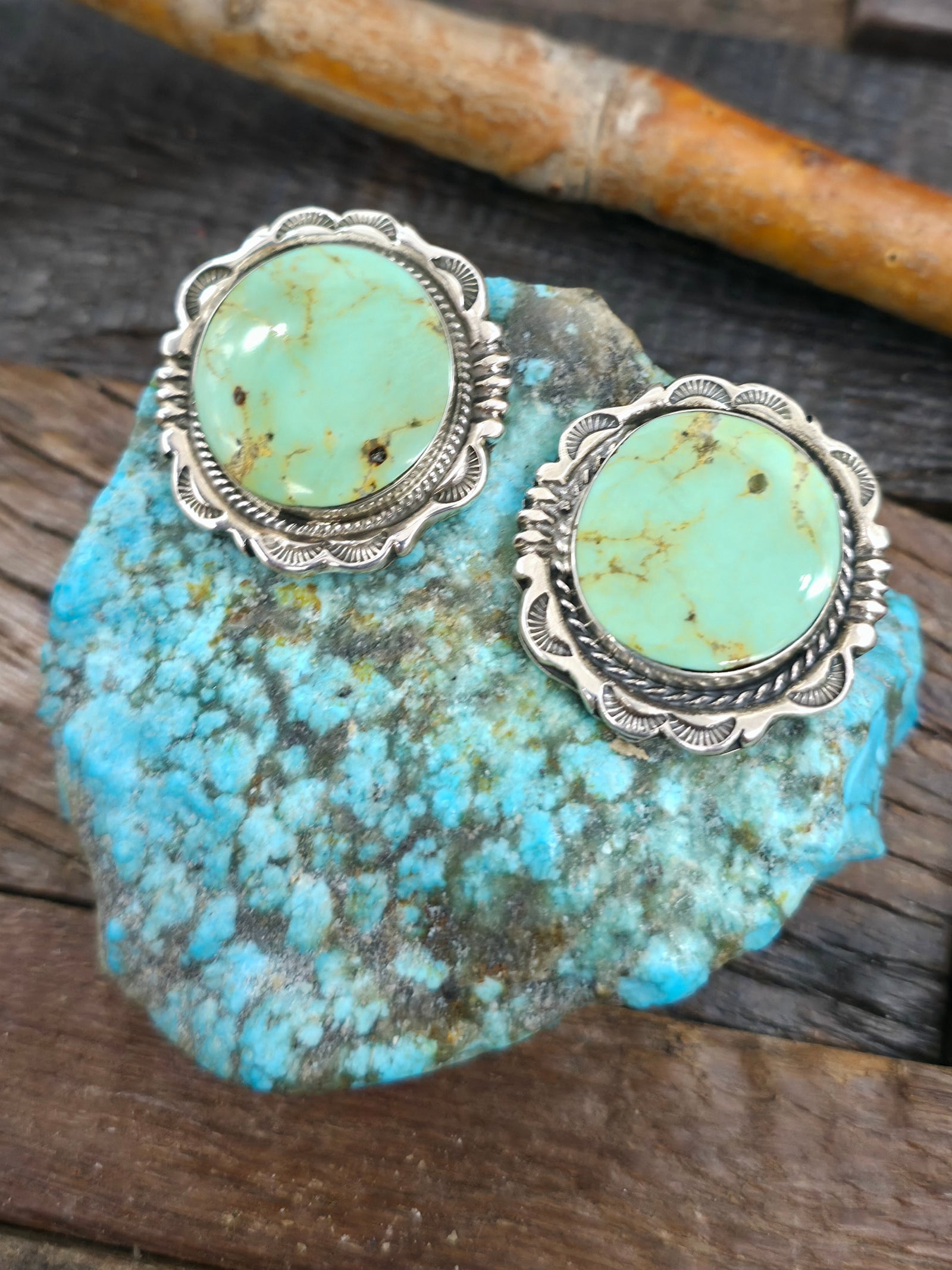 Stamped Sterling Silver Green Turquoise Earrings by Gilbert Tom - 1 1/4 in.
