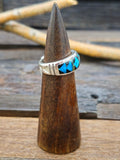 Blue Turquoise, Onyx, and Opal Inlay Sterling Silver Ring by Rick T. - Size 9
