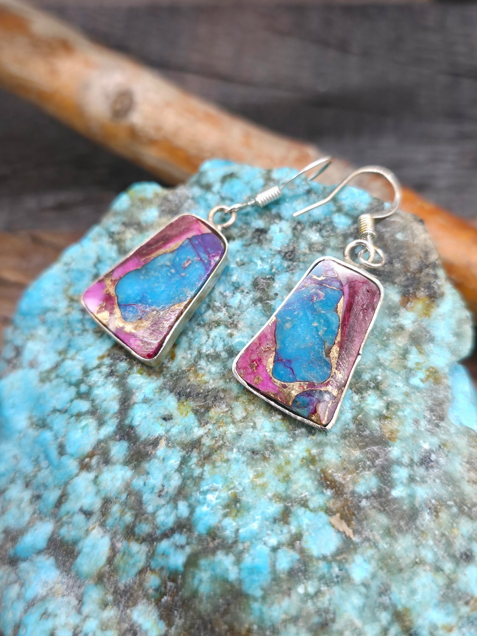 Mini Composite Mojave Slab Earrings with Sterling Silver by Veronica Tortalita - 1 1/4 in. by 1/2 in.
