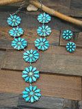 Sterling Silver and Turquoise Cluster Lariat Necklace and Earring Set by E. Garfield - 24 in. with 5 1/2 in. Drop