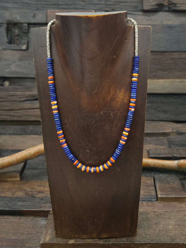 Heishi, Lapis, and Spiny Oyster Rondelle Necklace - 18 in.
