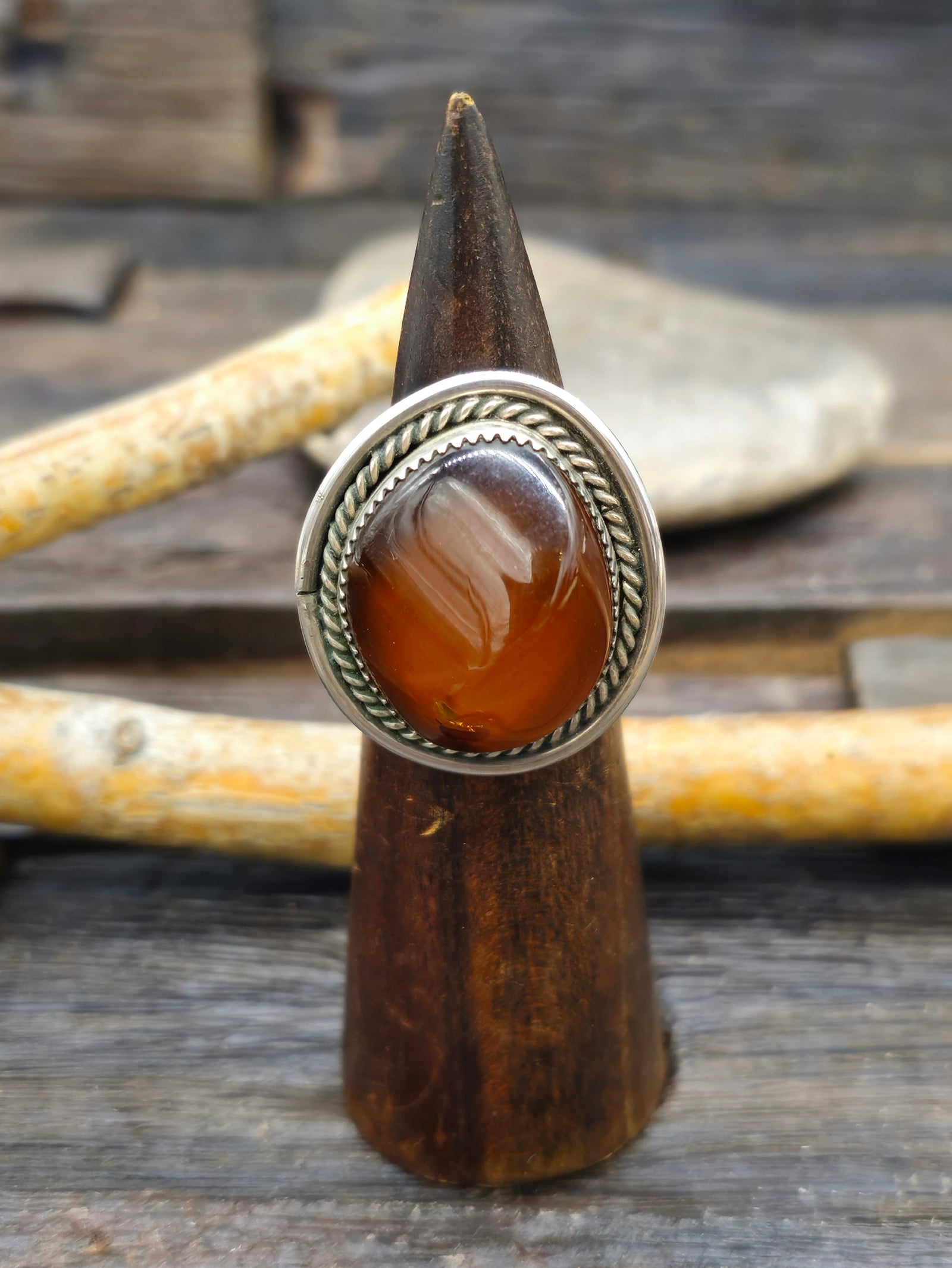 Sterling Silver Amber Statement Ring by Tommy Lee Size 10