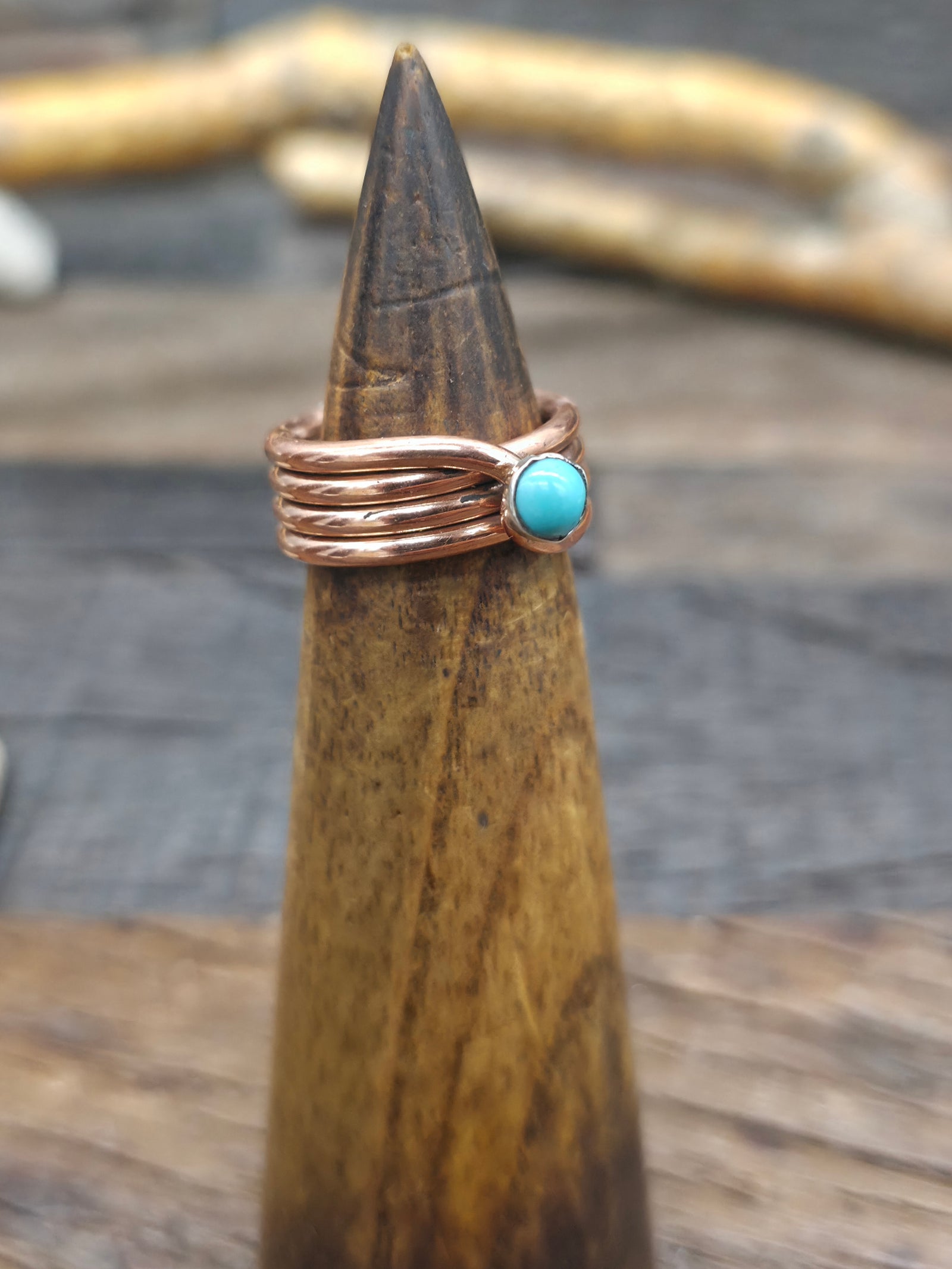 Copper Wire Ring with Turquoise by Yolanda Skeets - Size 7