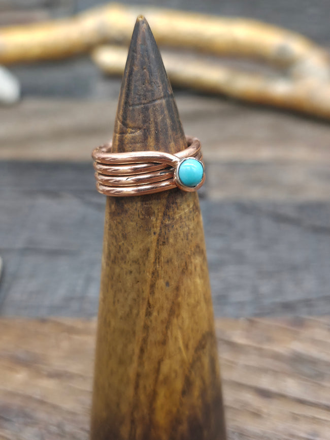Copper Wire Ring with Turquoise by Yolanda Skeets - Size 7