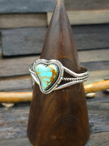 Stamped Sterling Silver and Ribbon Turquoise Cuff by Delbert Delgarito  - 6 3/4 in.