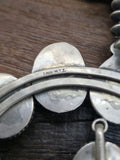 Extra Large Stamped Sterling Silver White Buffalo Squash Blossom Necklace by Leon Martinez - 30 in.