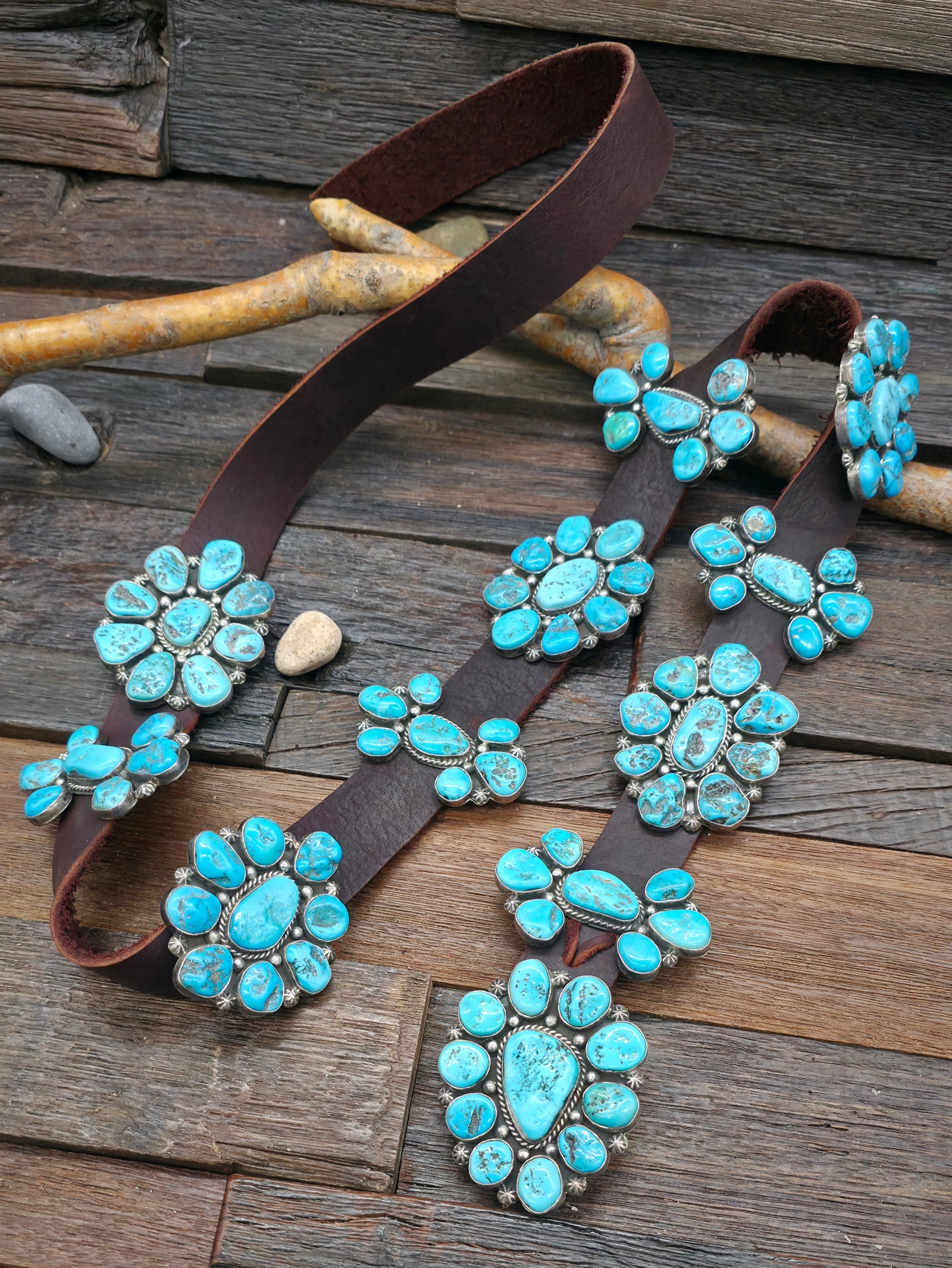 Sterling Silver Sleeping Beauty Turquoise Nugget Cluster Concho Belt - 44 in.