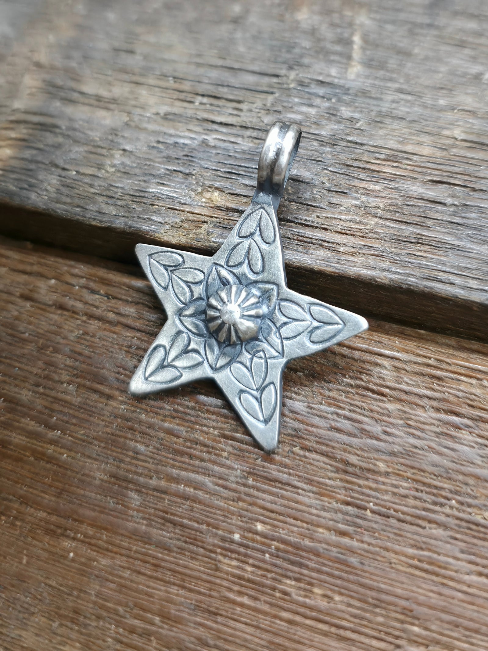 Stamped Sterling Silver Star Pendant by Bo Reeves - 1 1/2 in. by 1 in.