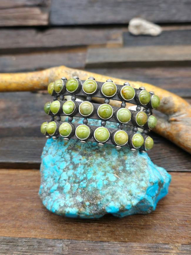 Three Row Green Turquoise Cuff - 6 1/2 in.