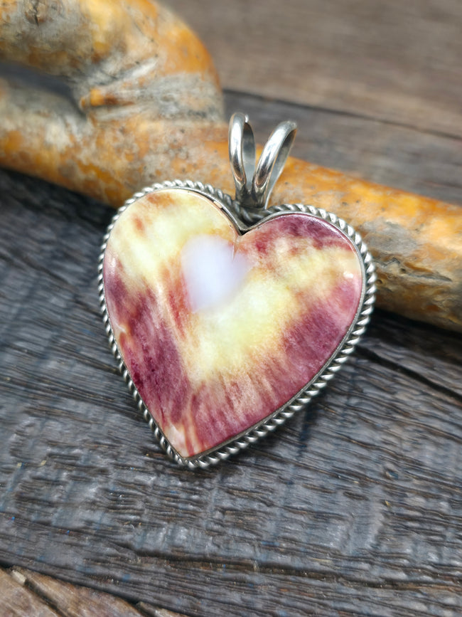 Large Purple Spiny Oyster Sterling Silver Heart Pendant by Randall Enditto - 2 in. by 1 1/2 in.