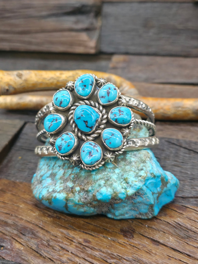 Sterling Silver Turquoise Cluster Cuff by Jacob Troncosa - 7 1/2 in